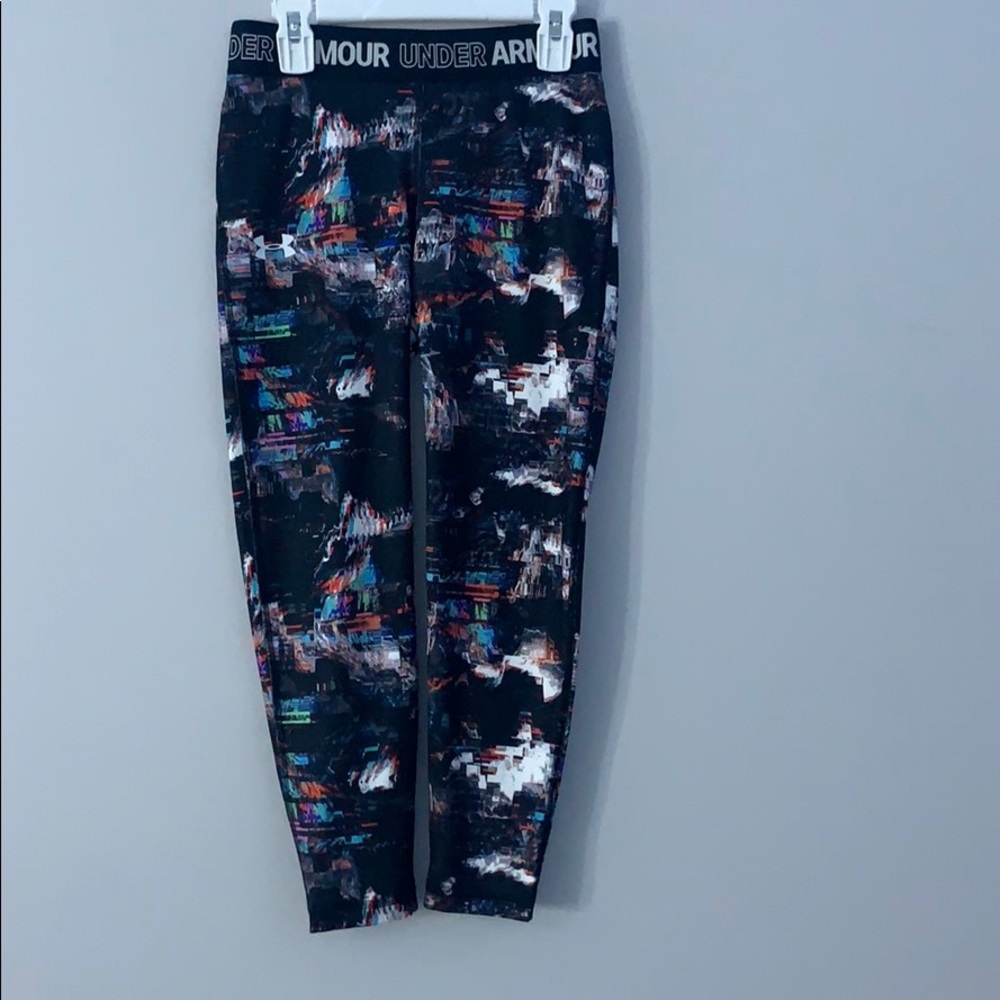 Black leggings with multicolor design.